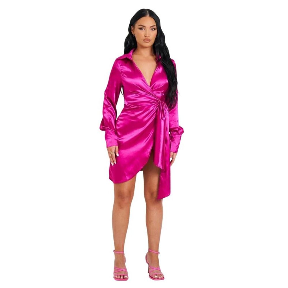 Missy Empire Womens/Ladies Satin Wrap Dress / Pink
